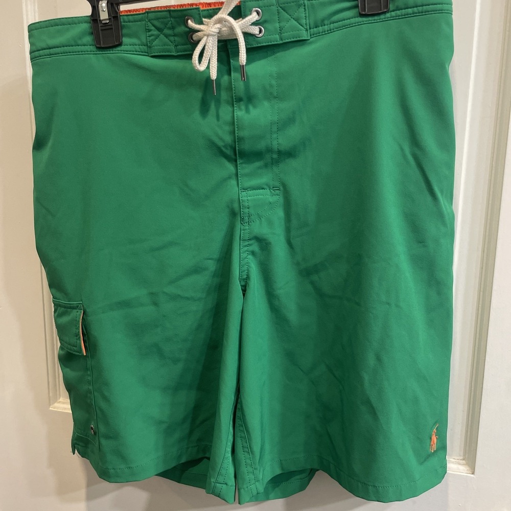 Polo Ralph Lauren blue label green swim trunks size L orange accents w/ pockets